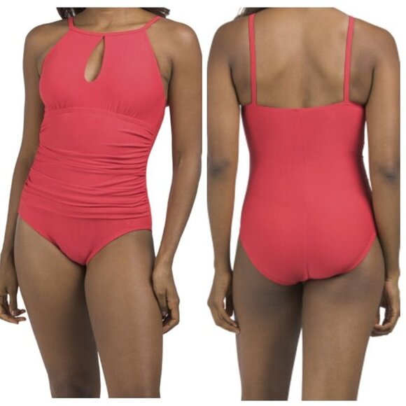 Ellen Tracy High Neck Keyhole Tummy Control One Piece Swimsuit - Picture 1 of 7